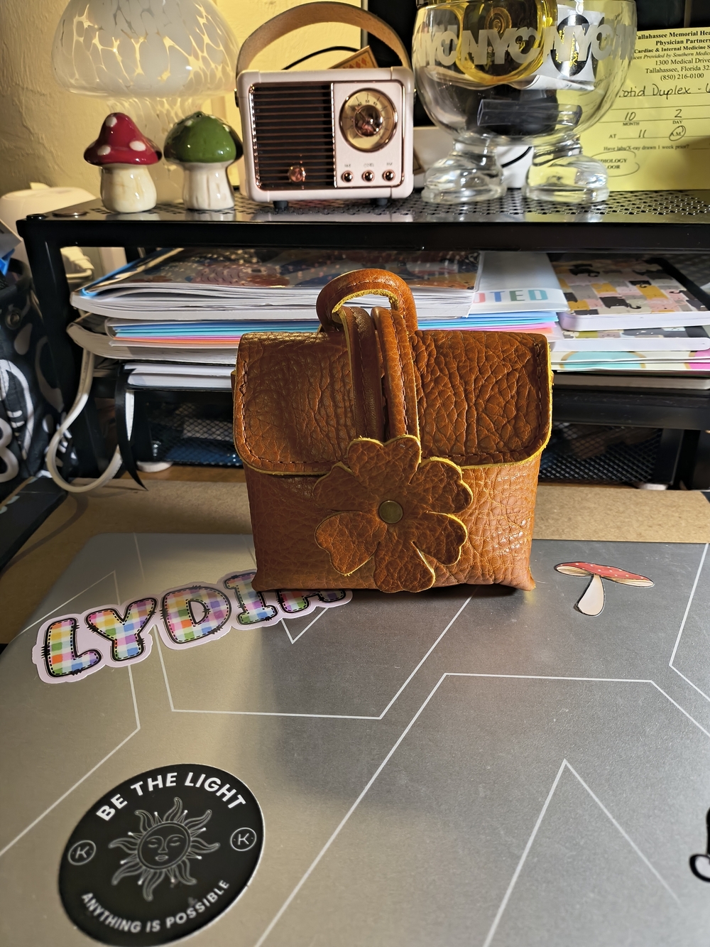Portland Leather Sienna Brown Floral Accent Pouch